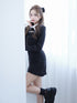 Asymmetry buckle tweed dress